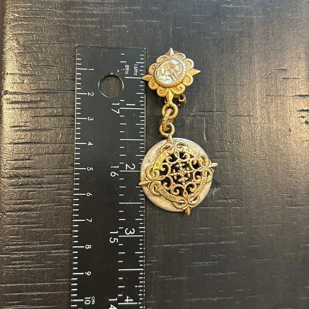 Vintage Victorian Stone Clip On Drop Dangle Earrings​​​